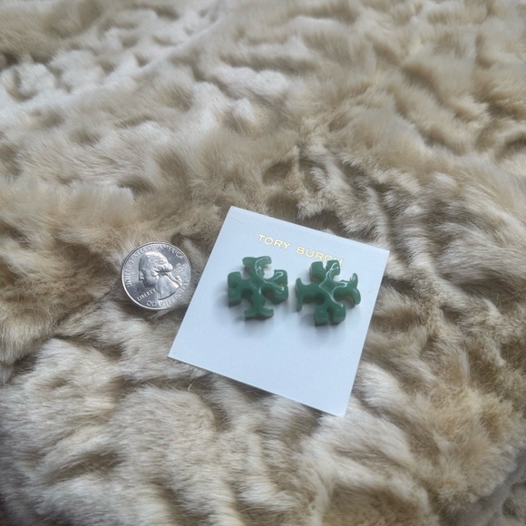Tory Burch Green Logo Stud Earrings - Picture 8 of 12